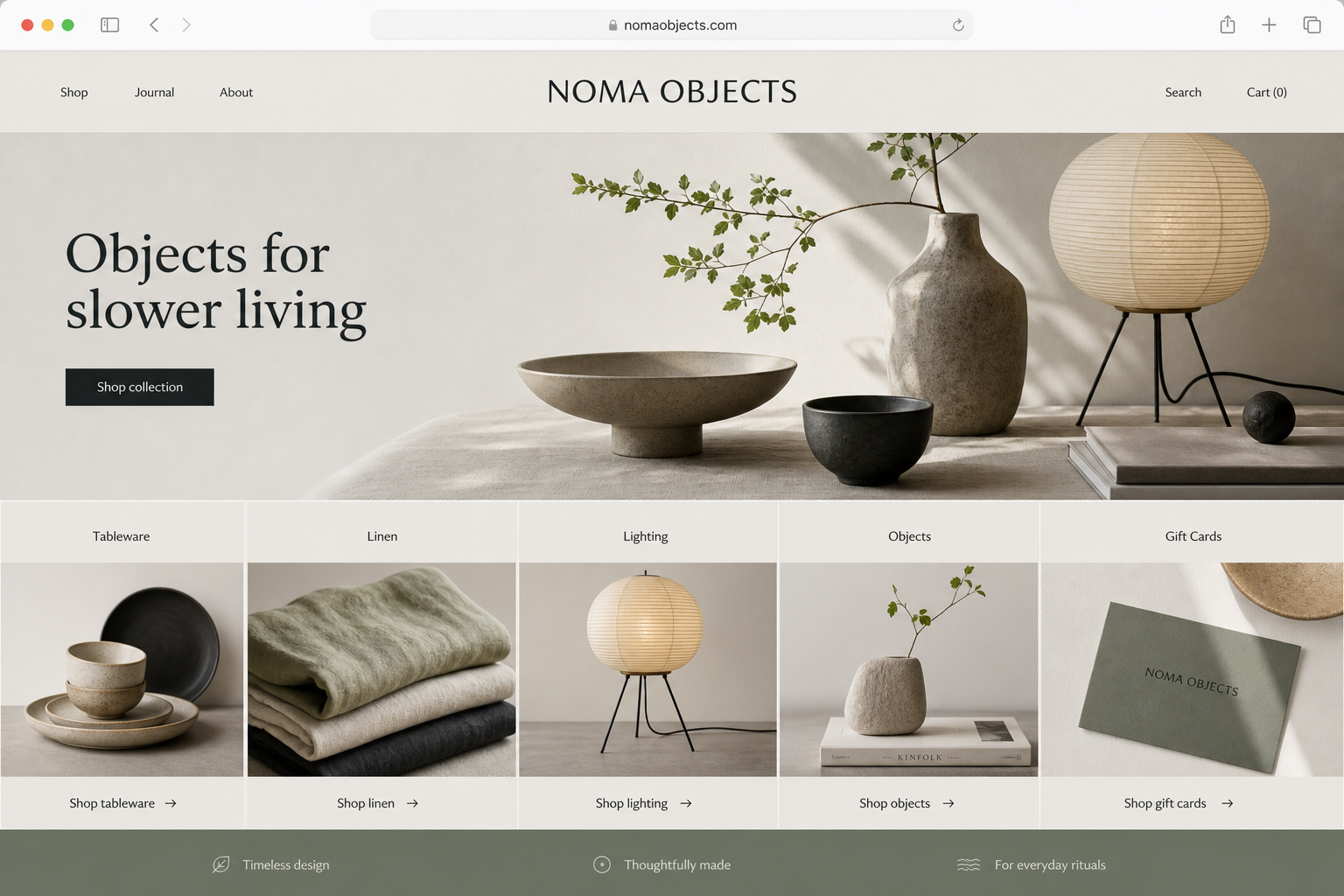 NOMA OBJECTSの架空Webサイトデザイン例
